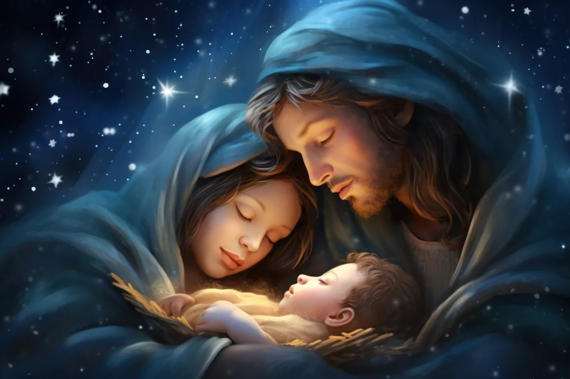 Nativity Christmas photography portrait person. Refleksja duchowa