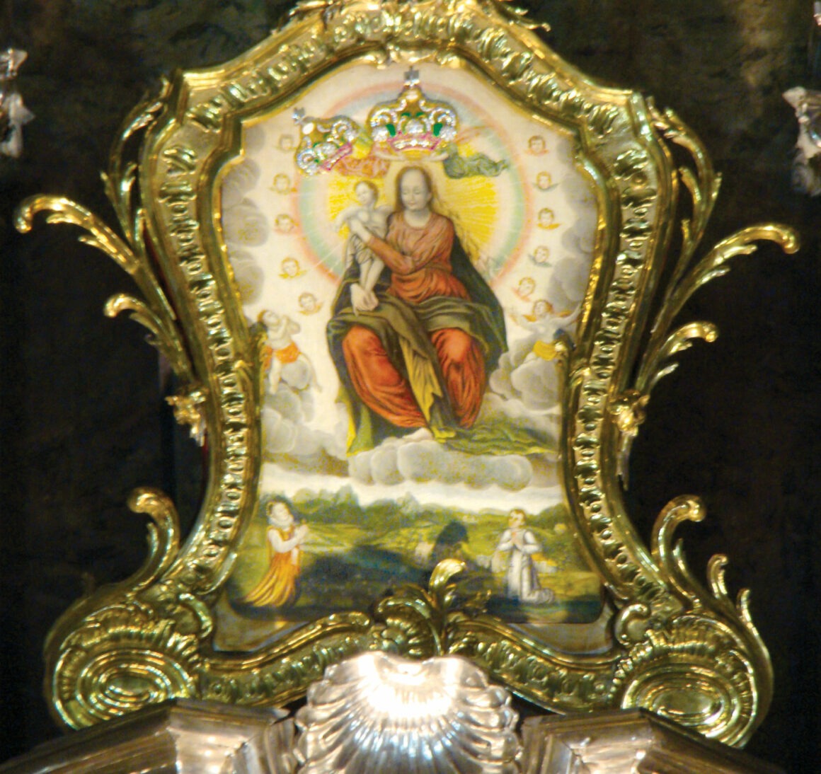 fragment tryptyku Zwiastowanie, Robert Campin, ok. 1427 (od lewej); Obraz Matki Bożej Łaskawej W KATEDRZE we Lwowie