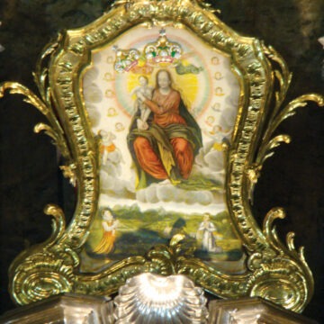 fragment tryptyku Zwiastowanie, Robert Campin, ok. 1427 (od lewej); Obraz Matki Bożej Łaskawej W KATEDRZE we Lwowie