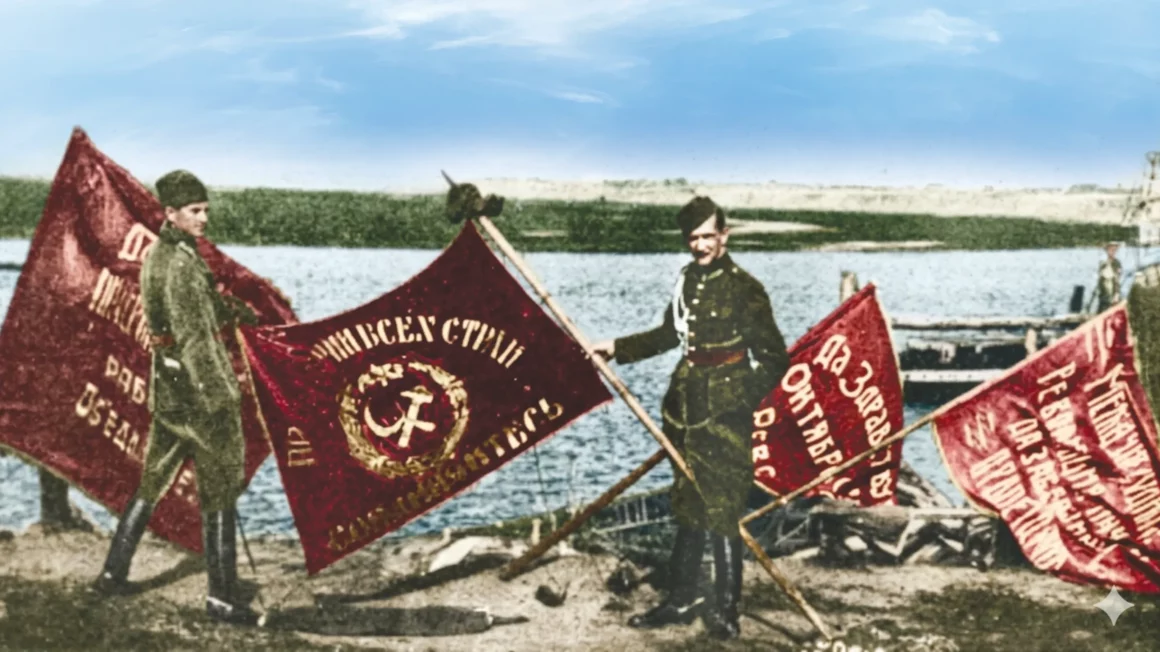 polscy żołnierze ze sztandarami zdobytymi na bolszewikach po „cudzie nad wisłą” / fot. Wikimedia Commons
